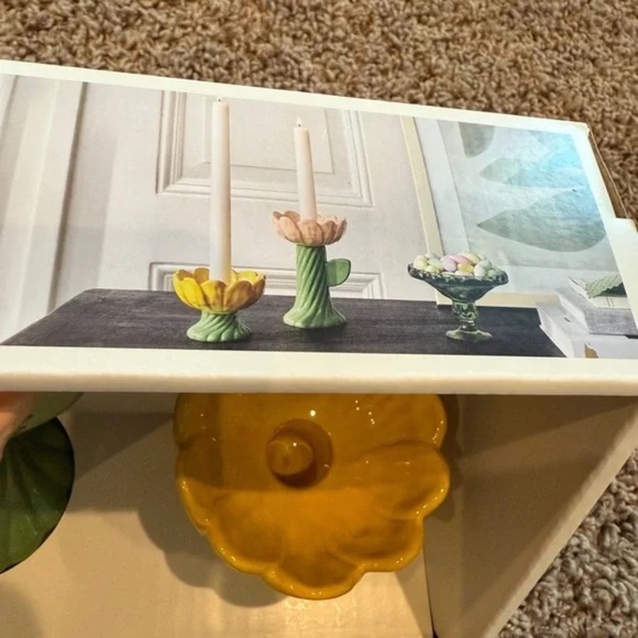 NWT Threshold Flower Ceramic Candelabra Cactus Flower Candle Holders set Spring - Picture 5 of 7